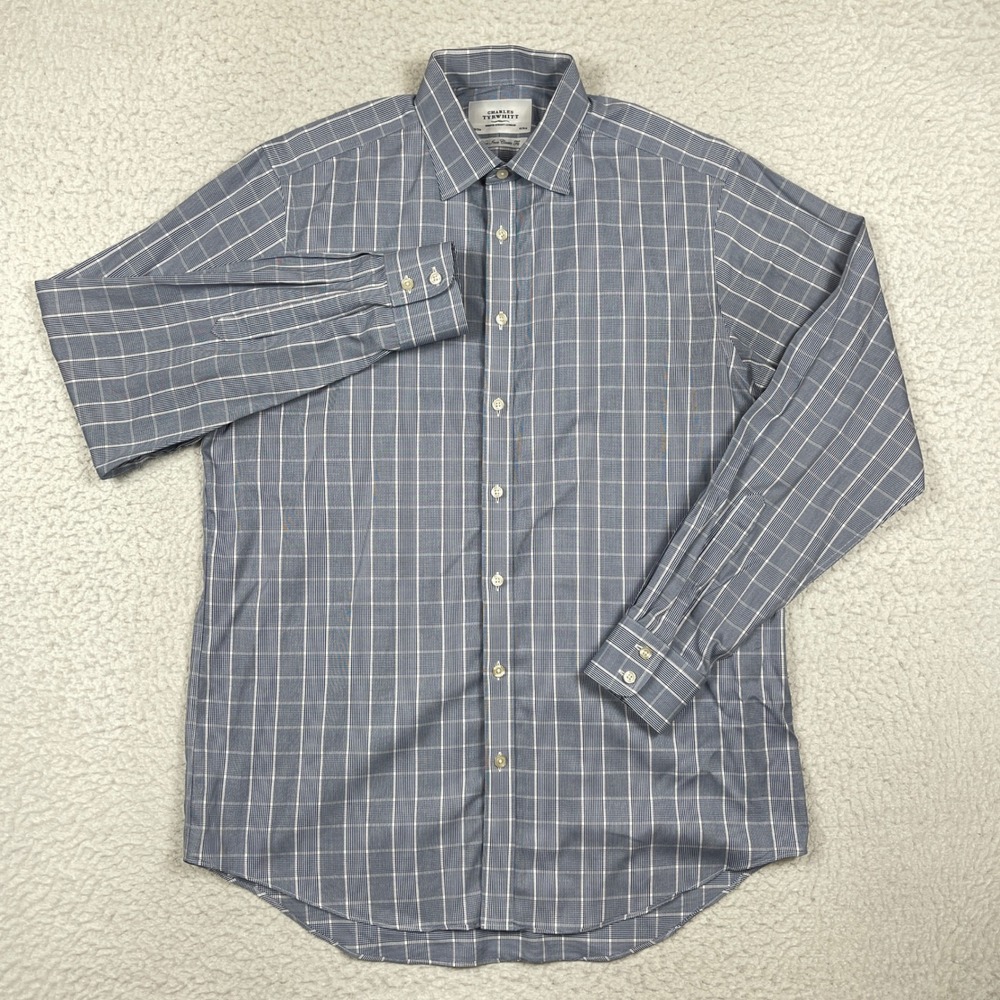 Charles Tyrwhitt Button Down Mens 16/36 Blue Non Iron Classic Monogram Cuff